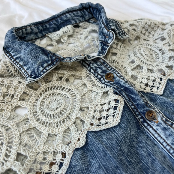 Oli & Hali Denim Button Up with Lace Accents - Picture 4 of 7